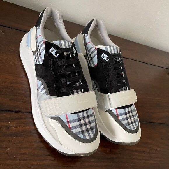BURBERRY Men's Ramsey Blue Check Low-Top leather, suede, cloth Trainer Sneakers - Picture 7 of 15